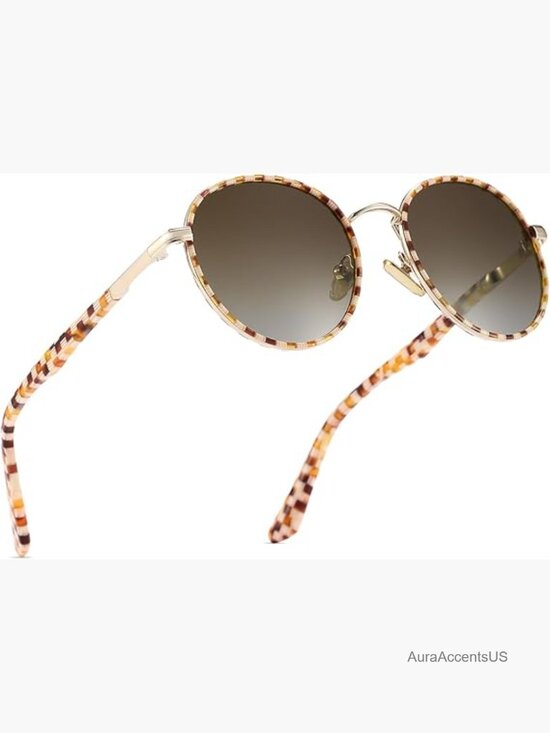 Retro Round Polarized Sunglasses, UV400 Protection, Lightweight Acetate Metal main image 5